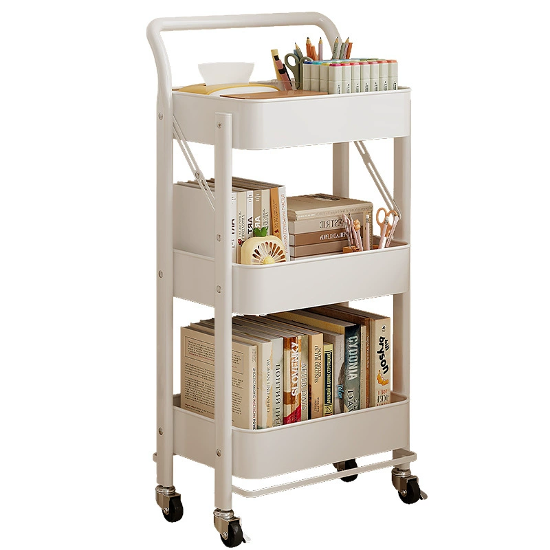 Folding Rolling Storage Trolley — Multi-Layer Standing Shelf, 3-Tier Foldable Compact