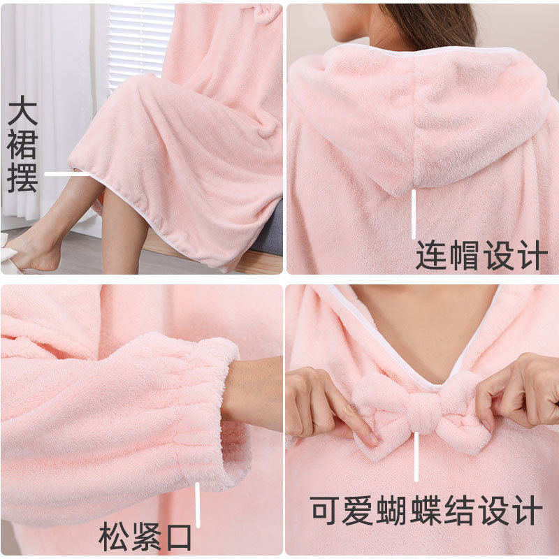 겨울 긴 후드 목욕 가운 뷰티 살롱 호텔 여성 목욕 타월 두꺼운 흡수성 홈 목욕 스커트 도매