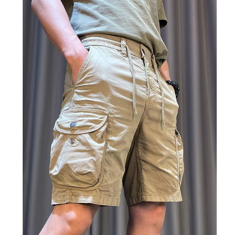 2025 Summer American Retro Work Shorts Men's Casual Pants Multi-Pocket Loose Stretch Mid-Length Breathable Shorts
