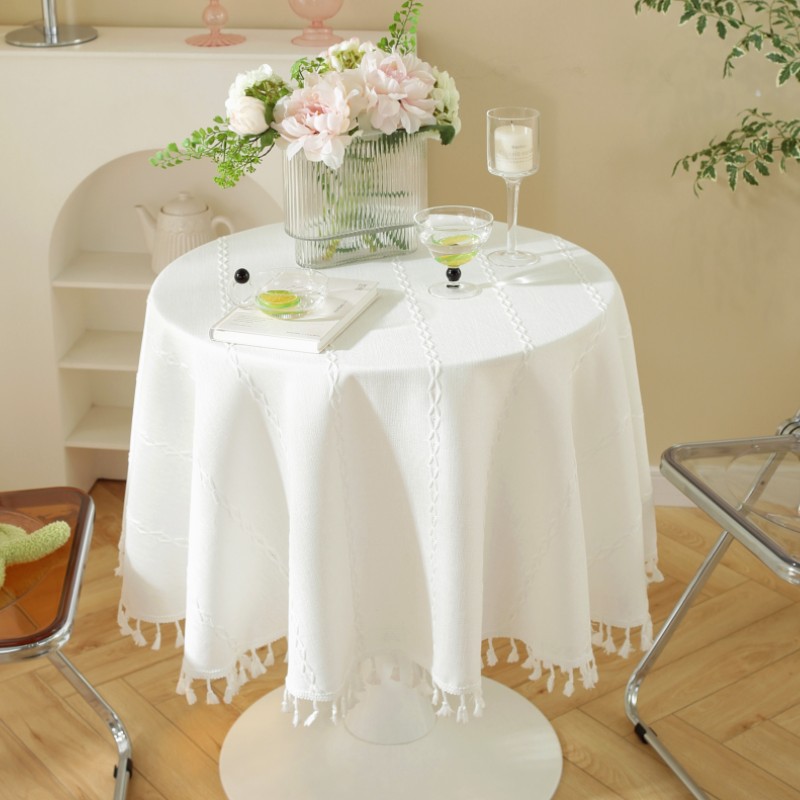 Le Xuan show solid color jacquard round tablecloth wholesale INS wind white simple table cloth hotel fabric manufacturers direct supply