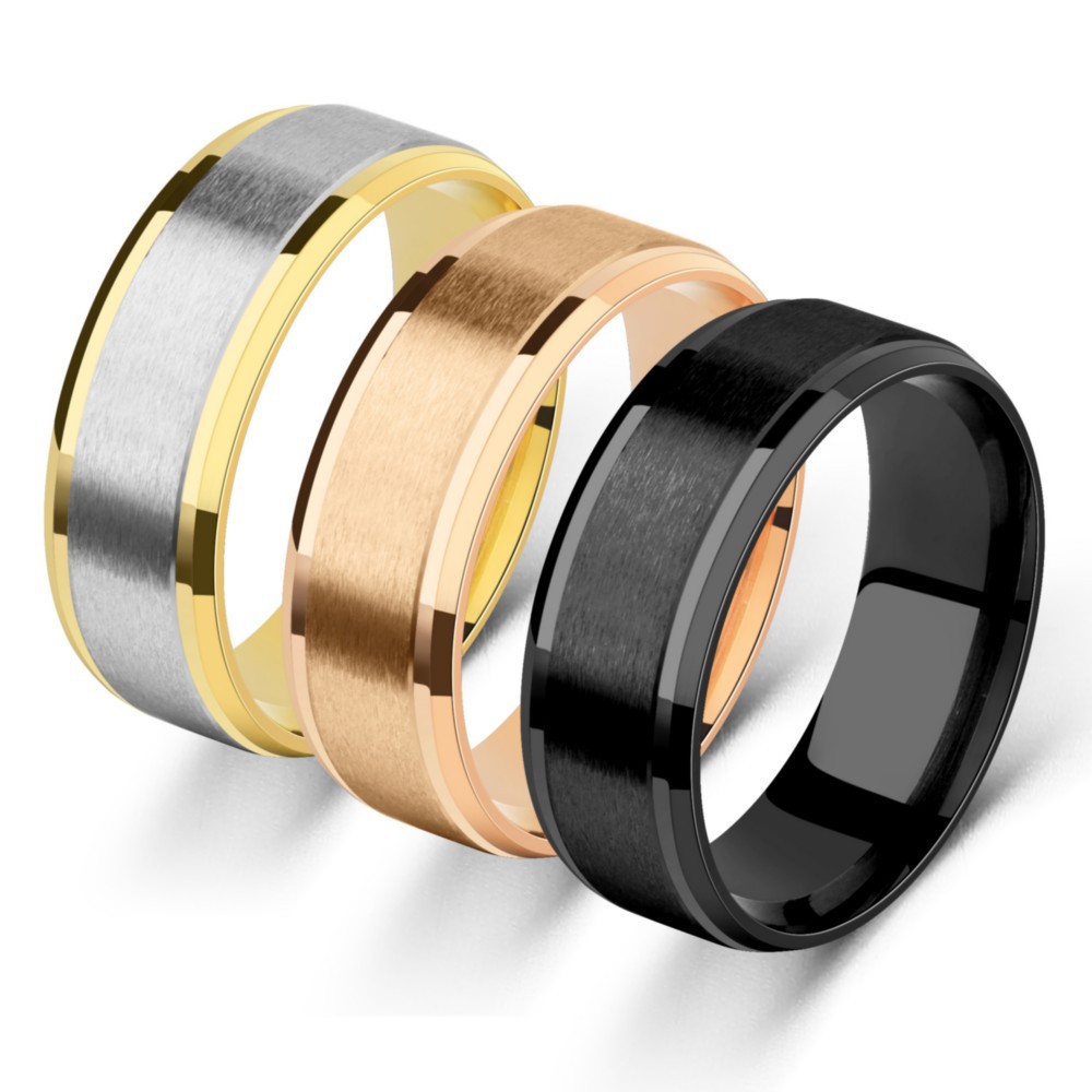 Solid Color Pattern Retro 316 Stainless Steel Solid Color Men Band Rings
