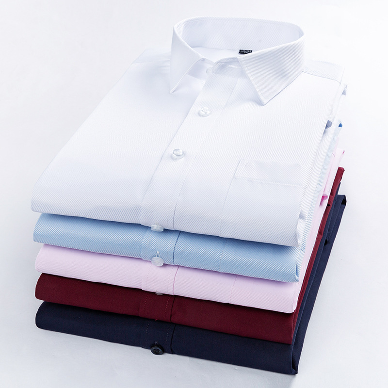 Men Long Sleeve White Business Shirt Non-Ironing Embroidered