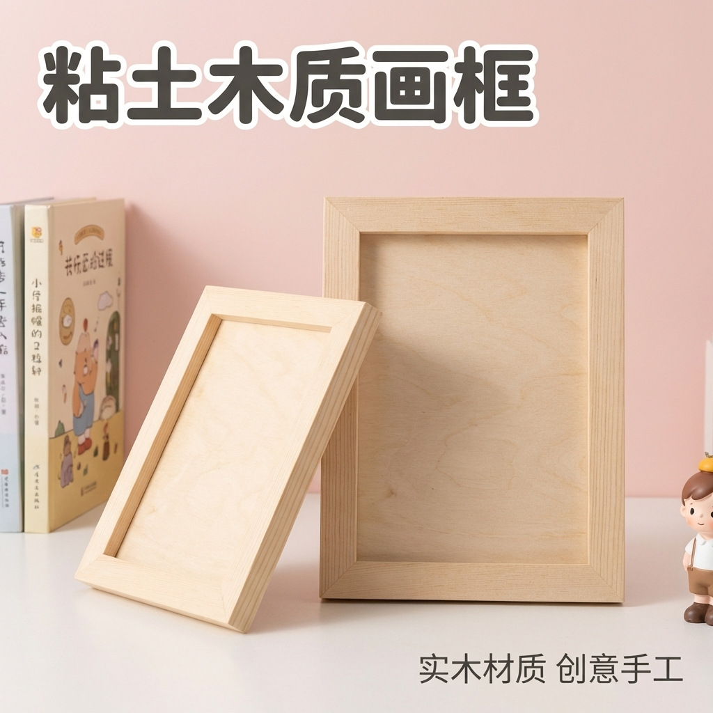 Photo frame from natural wood, digital chain oil, children's clay painting 2