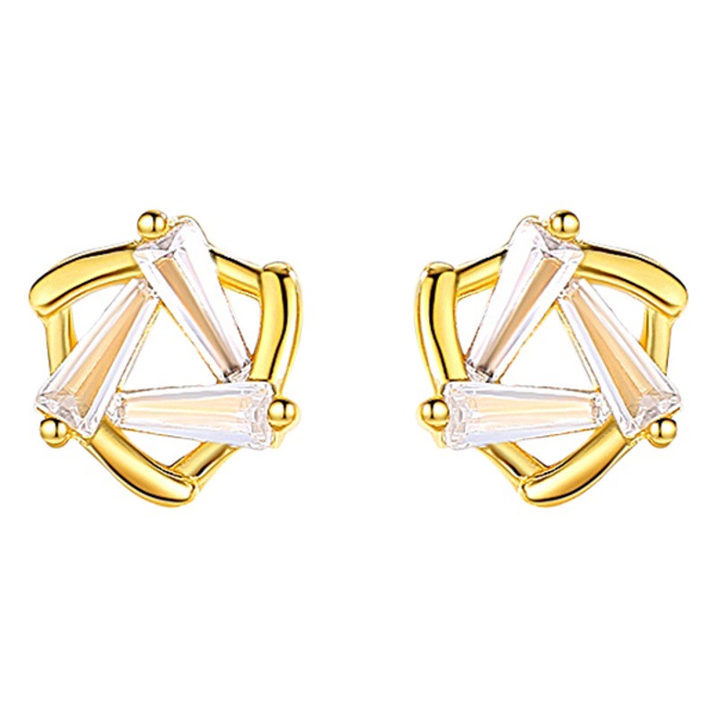 S925 pendientes de plata esterlina hembra seis Mong estrella diseño sentido japonés y coreano viento geométrico triángulo diamante pendientes