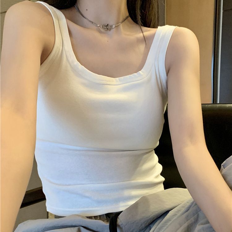 My muscles* homemade - versatile white - pure cotton inner vest with chest pad thread for women, fixed cup versatile round collar