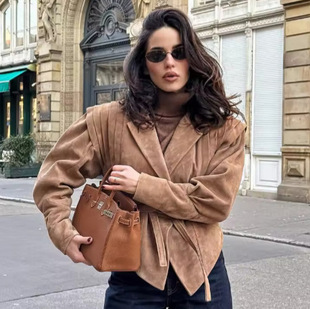 Cross-Border Export European and American Clothing Za Autumn and Winter New Street Fashion Corset Jacket Belt Lace-Up Short Outwear