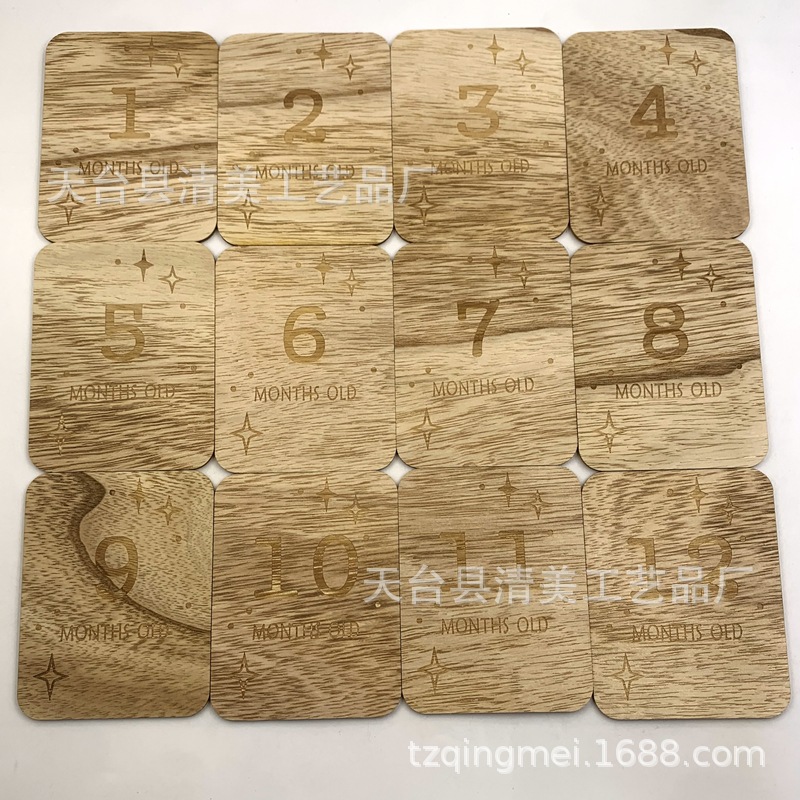 Tarjeta de hito de madera de 100*78mm, accesorios para fotos para bebés, registro de crecimiento, pieza de madera rectangular 12 piezas/juego