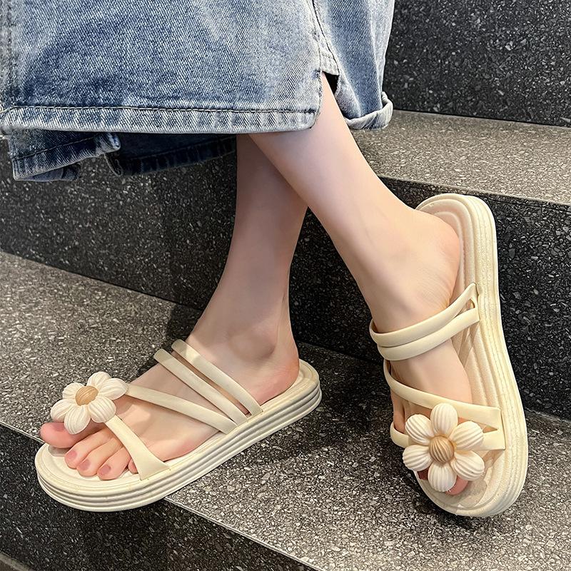 New Flower Slippers for Women Summer Home Indoor Non-Slip Slippers Foreign Trade Beach Shoes Sunflower Sandals Wholesale