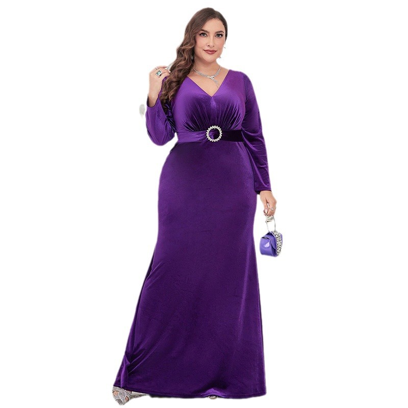 Nuevo vestido de noche Amazon comercio exterior transfronterizo sexy bolsa de chicas calientes V-collar vestido de fiesta de mangas largas