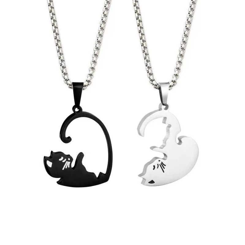 Fashion Heart Shape Cat Titanium Steel Pendant Necklace display picture 3