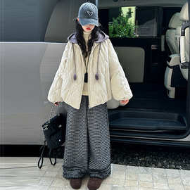 女童棉服2025新款儿童加厚冬装保暖洋气绗线毛线连帽棉衣外套棉袄