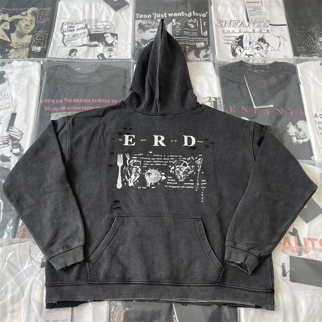 Enfants Riches Déprimés Hoodie Distressed E-R-D Graphic Washed Black