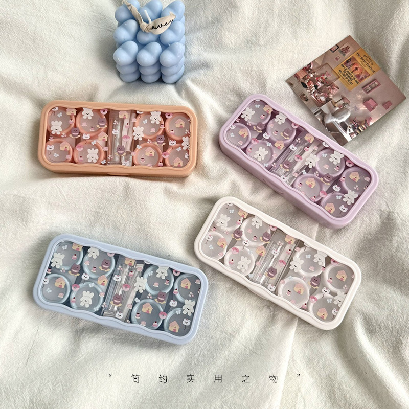 隐形眼镜盒子美瞳盒收纳盒4副装便携多副大容量4个双联盒可爱多个