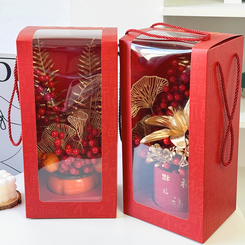 Bolso de ventana abierta Bolsa de ventana transparente de pvc Bolsa de embalaje de ramo de regalo cuadrado Bolsa de regalo de vacaciones al por mayor