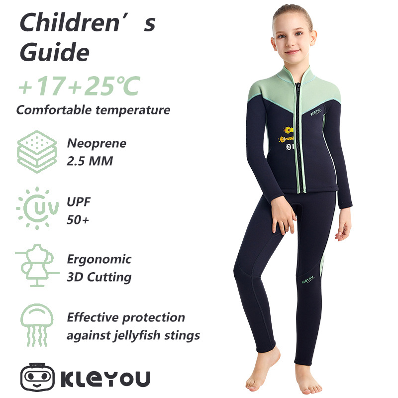 Children's 2.5mm Thickened Warm Swimwear Long-Sleeved Diving and Surfing Two-Piece Suit for Boys and Girls, Exclusively for Cross-Border Sales