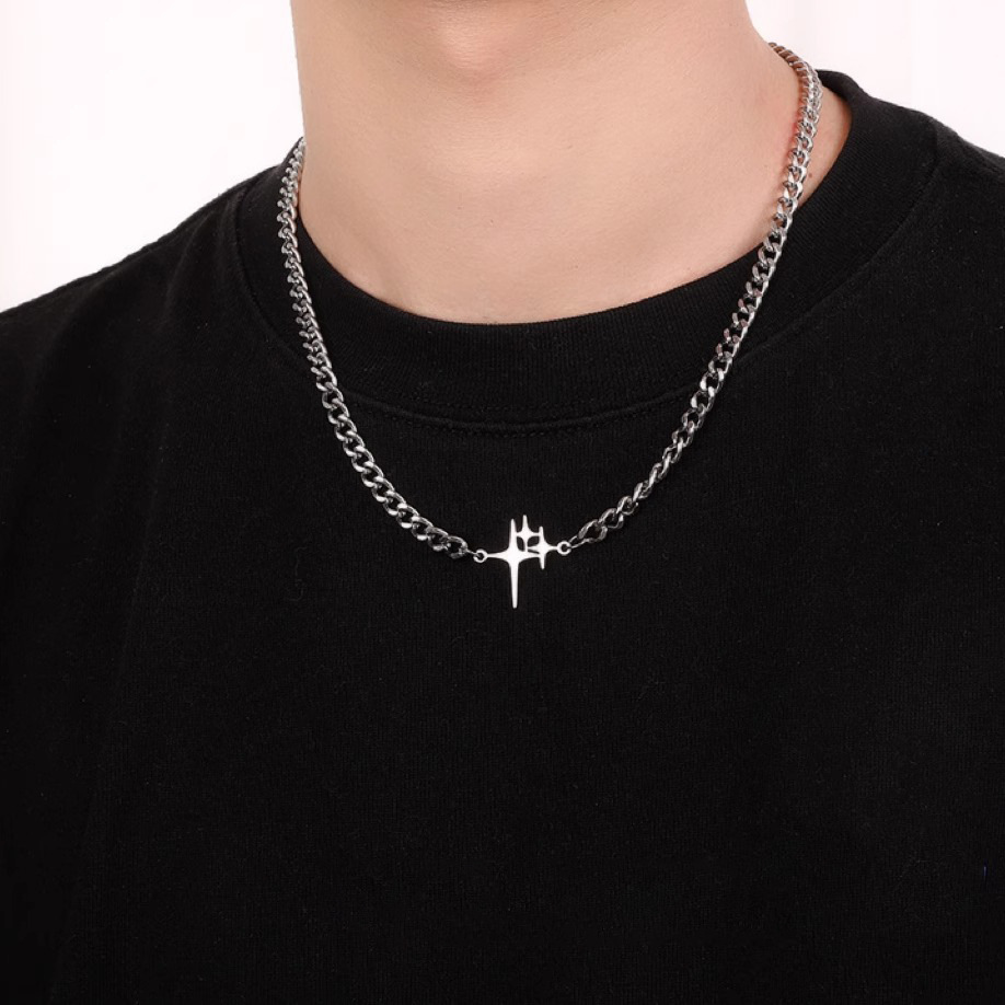 Trendy Necklace Hip Hop Fashion Cuban Non-Fading Clavicle Chain Unisex T-Shirt Cross Star Pendant_voghion.com
