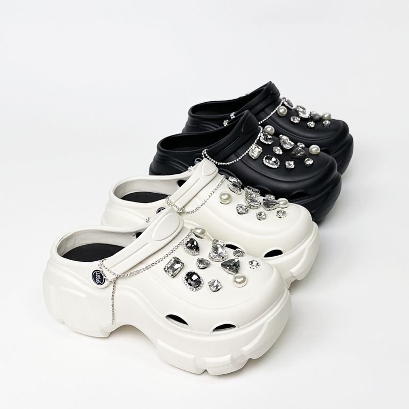 Small High Heel Hole Shoes Women's Summer Outer Wear Rhinestone Inner Heightening Anti-slip 2023 New Thick-soled Sandals Small High Heel Hole Shoes Women's Summer Outer Wear Rhinestone Inner Heightening Anti-slip 2023 New Thick-soled Sandals