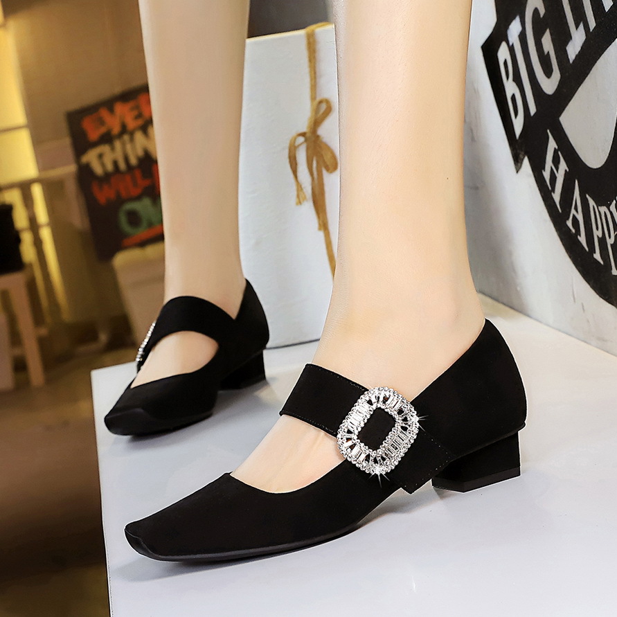 Velvet Mary Jane Heels With Rhinestone Straps And Square Toe_voghion.com