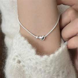 新款爱心小圆珠手链女925蛇骨链简约甜美气质手链饰品批发热销