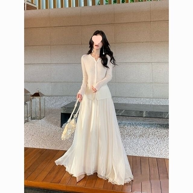 Long, Flowing, Shimmering, High-Waisted, Elasticated, A-Line, Extended-Length Pink Skirt for Tall People