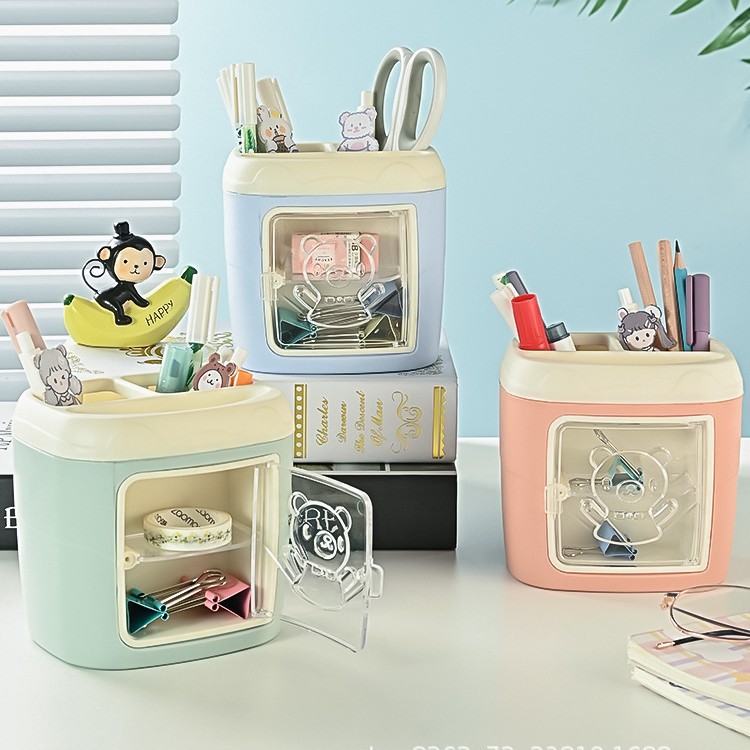 귀여운 학생 펜 코너 대용량 데스크탑 홈 오피스 문구 저장 배럴 다기능 화장품 브러시 보관 상자