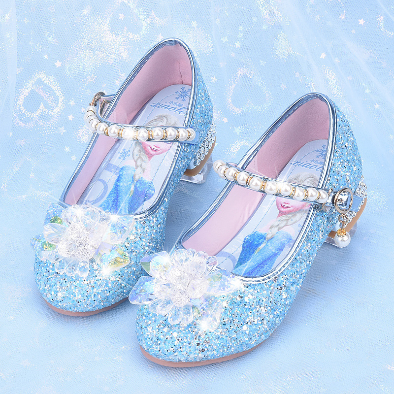 Support generation Spring and Autumn new children's high heel crystal shoes girls Elsa princess shoes Girls single shoes baby leather shoes