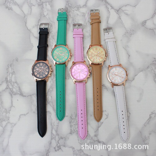 Foreign Trade Geneva geneva watch fake three-eye double-layer strap fashionable ladies watch factory wholesale