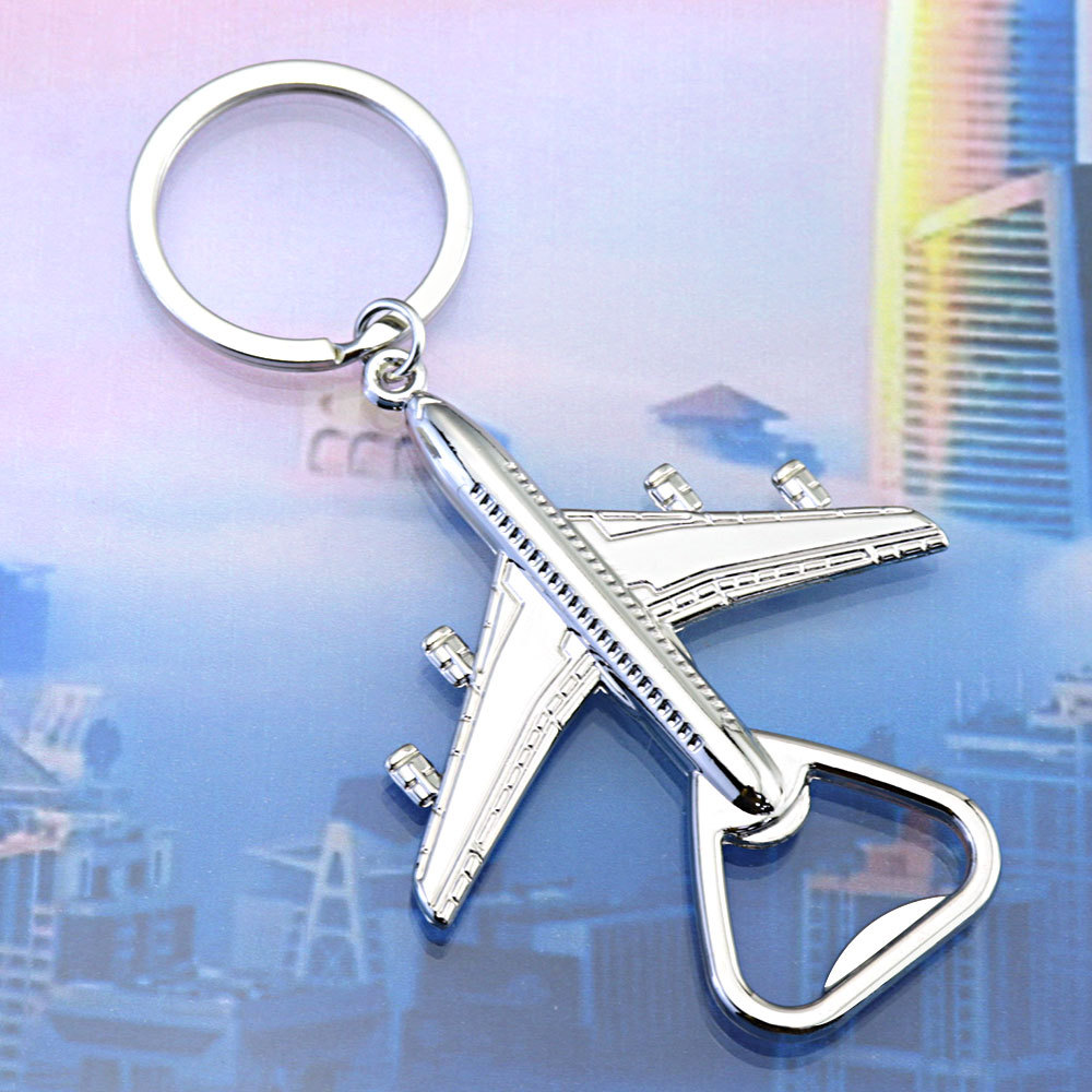 Multifuncional avión abrebotellas llavero creativo llavero abridor de botellas de cerveza etiqueta engomada del refrigerador pequeño regalo personalización