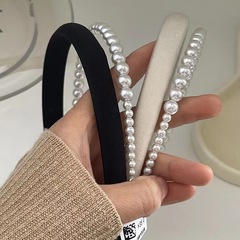 Korean Spring Handmade Pearl Headband Large Double Bangs Thick High Crown Luxury Women Hair Accessory Wholesale