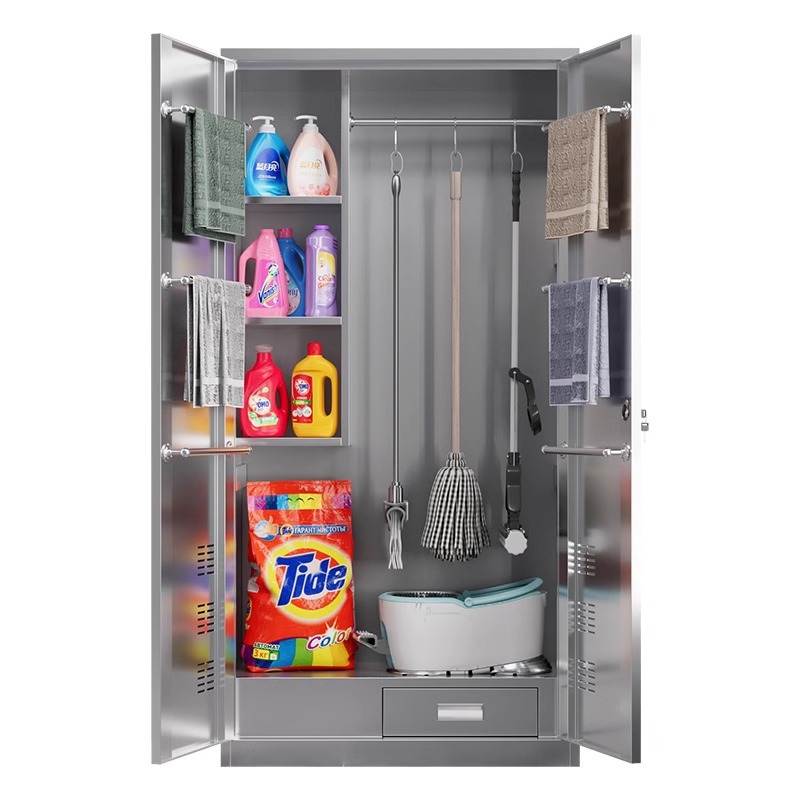 Gabinete de limpieza de acero inoxidable Gabinete de limpieza de salón de aula de escuela Gabinete de limpieza Gabinete de limpieza de herramientas de limpieza de balcón de casa Gabinete de almacenamiento