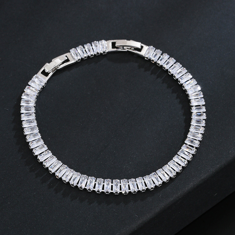 Cross-Border Hot-Selling Single-Row Copper Full Inlaid Colorful Zircon Square Diamond Tennis Bracelet Factory Direct Sale