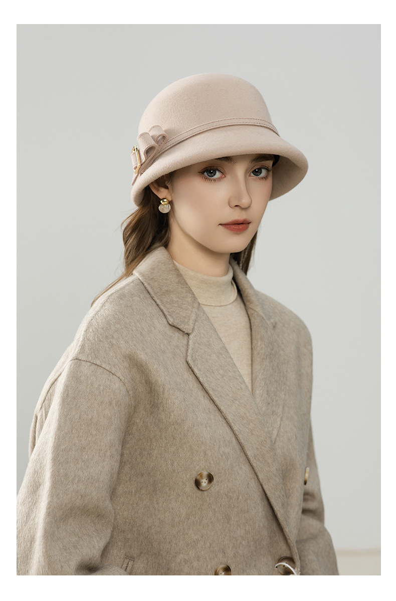 Mũ len beanie nữ phong cách Hepburn, chất liệu len pha, kiểu dáng thanh lịch thu đông — màu be chi tiết 5
