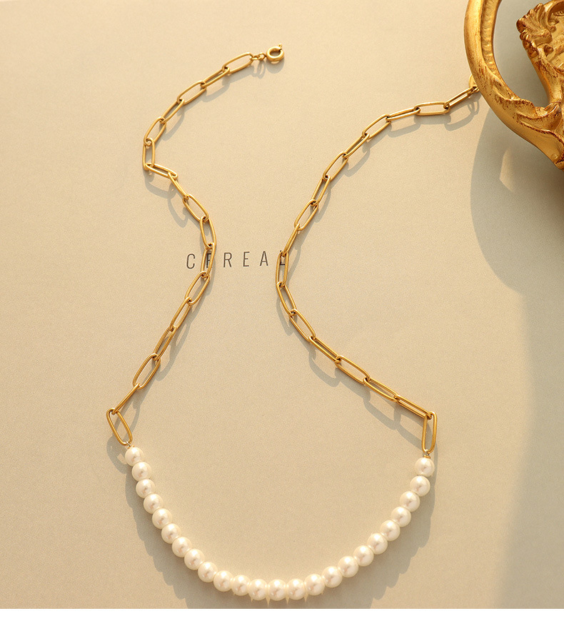 Fashion Titanium Steel String Pearl Necklace Bracelet Set display picture 2