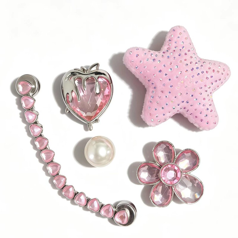 Cross-Border New Style Clog Shoe Flower Accessories Pink Diamond Strawberry White Pearl Rhinestone Xiaohongshu Same Style Shoe Flower Buckle Accessories Cross-Border New Style Clog Shoe Flower Accessories Pink Diamond Strawberry White Pearl Rhinestone Xiaohongshu Same Style Shoe Flower Buckle Accessories