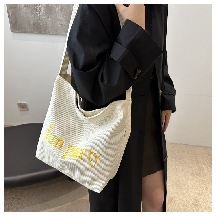Simple hand-held corduroy large-capacity daily casual work single-shoulder bag, niche tote bag, fashionable canvas bag undefined