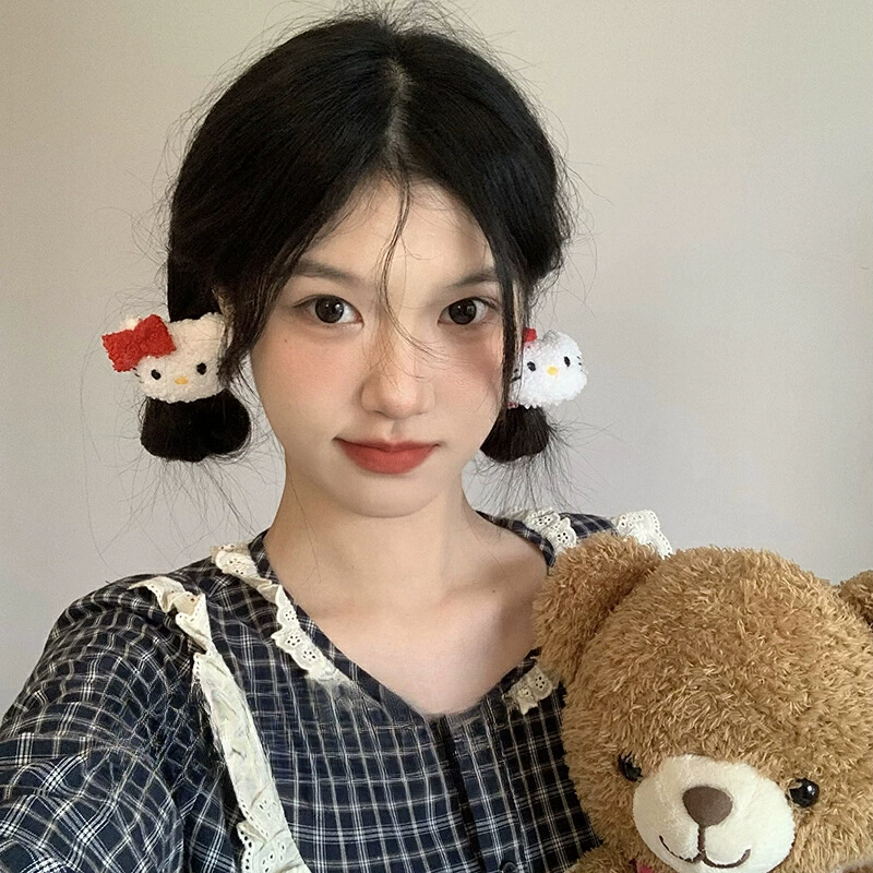 Hello kitty, милая резинка для волос, плюшевая кукла, аксессуар для волос, простой и элегантный дизайн