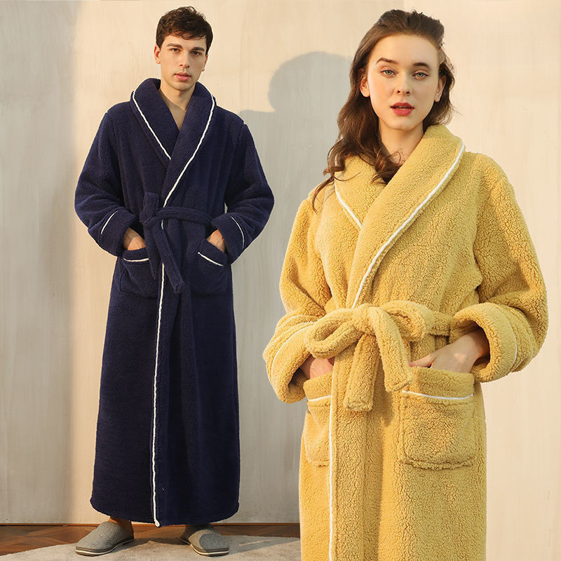 여자 양면 두꺼운 목욕 가운 커플을위한 긴 가을과 겨울 산호 양털