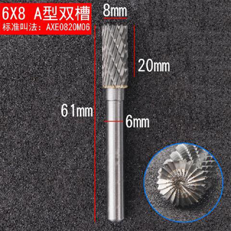 Cilíndrico de acero de tungsteno cabeza de molienda de aleación dura archivo rotativo de metal de molienda de soldadura ranurada cicatriz pulido fresa 6mm mango