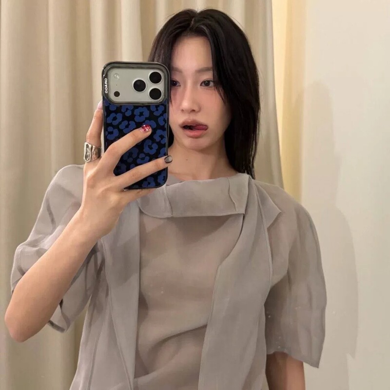 Pre-Sale 2026 Spring New Korean Designer A*Momento Lightweight Scarf-Collar Half-Sleeve Top Shirt