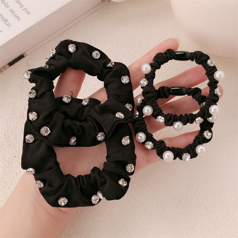 DongDamen nuevo anillo de cabello de diamante de perla para el cabello femenino de alta calidad sensación de cabello de cuerda de cabello al por mayor