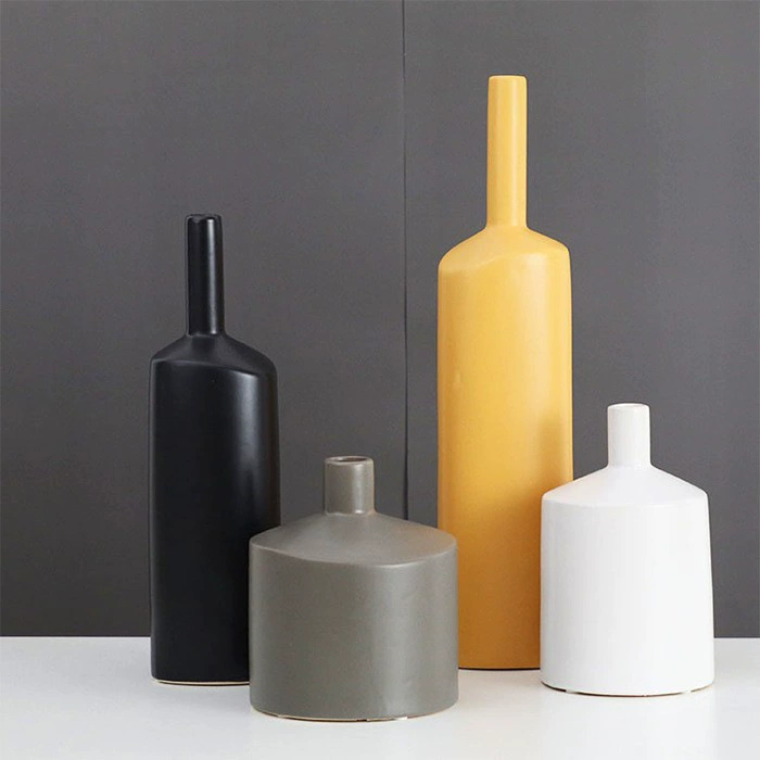 Повседневная однотонная керамическая ваза с маленьким ртом, украшения для дома, модель комнаты, отеля, мягкая отделка, цветочная композиция, цветочная композиция, мягкая отделка