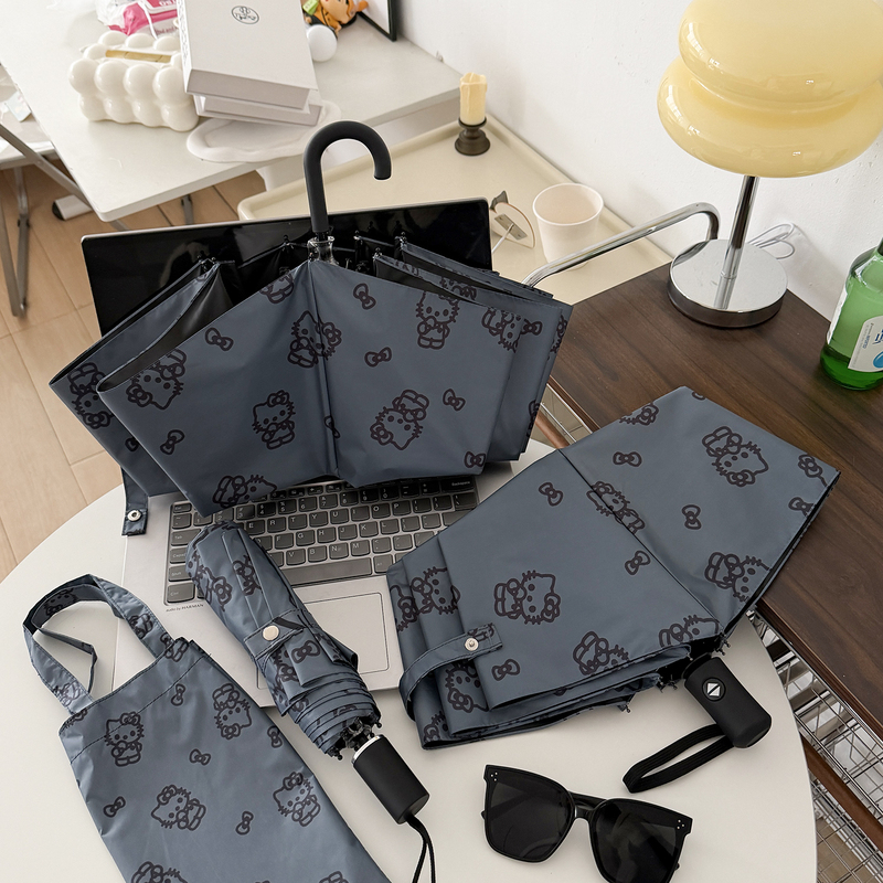 Hellokitty fully automatic umbrella, cute, dual-use for rain and sun, black-coated, foldable, UV protection, niche sun umbrella Hellokitty fully automatic umbrella, cute, dual-use for rain and sun, black-coated, foldable, UV protection, niche sun umbrella