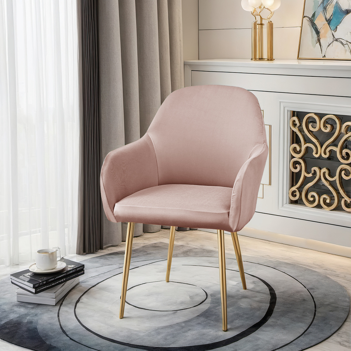 Transfronterizo 75D seda de leche impermeable nueva cubierta de silla curva reposabrazos altos cubierta de silla elástica de forma especial cubierta de silla de comedor de hotel TEMU