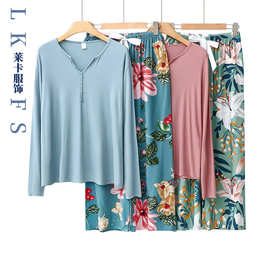 Women's sleepwear新款春秋睡衣女士长袖长裤睡衣薄款大码可外穿