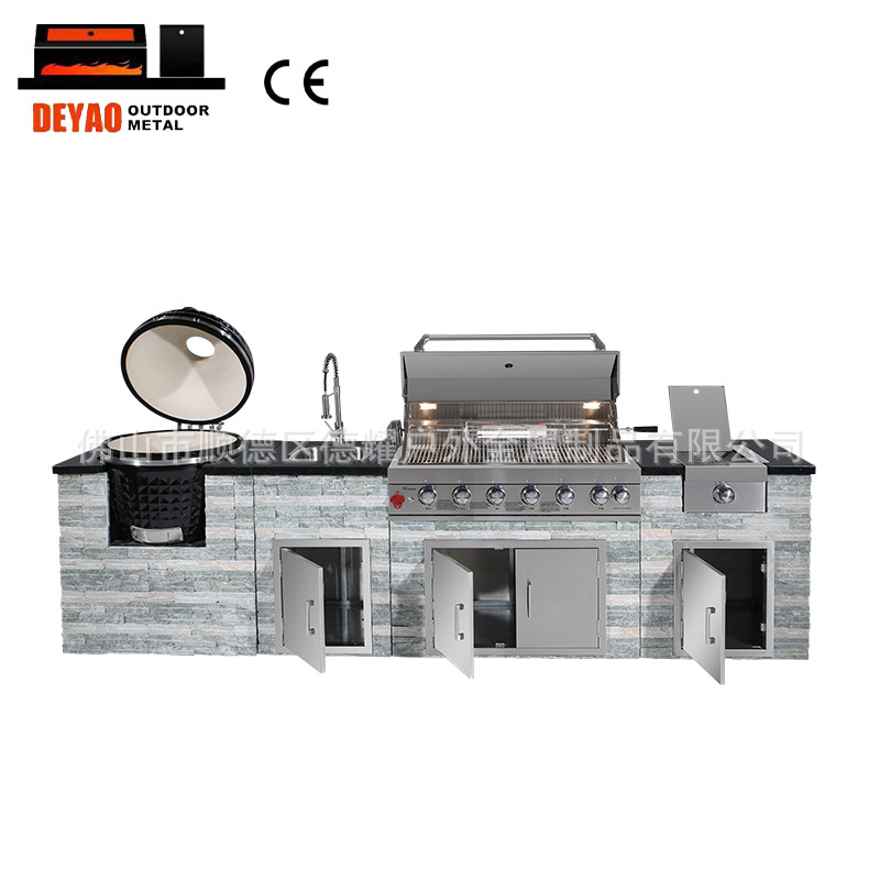 Suministro de armario integral de acero inoxidable combinación de lavabo de mano refrigerador de doble puerta tipo patio horno armario de cocina combinación de armario integral