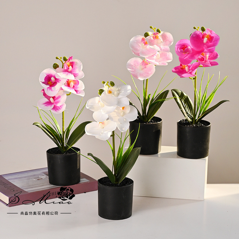 Flores falsas 4 sensación de orquídeas mariposa pequeña flor de bonsai decoración interior adornos flores artificiales imitación de maceta image 1