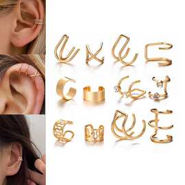 WISH亚马逊热销12件套耳扣个性无耳洞耳夹套装创意简约耳钉女现货