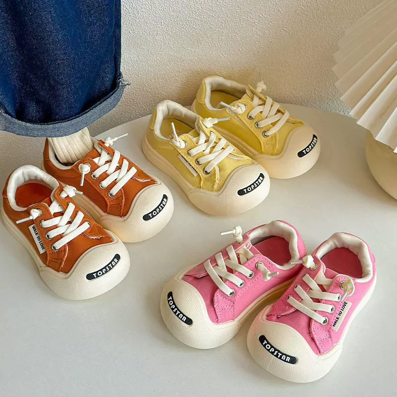 Children's cloth white shoes for men and women with velcro, Korean style