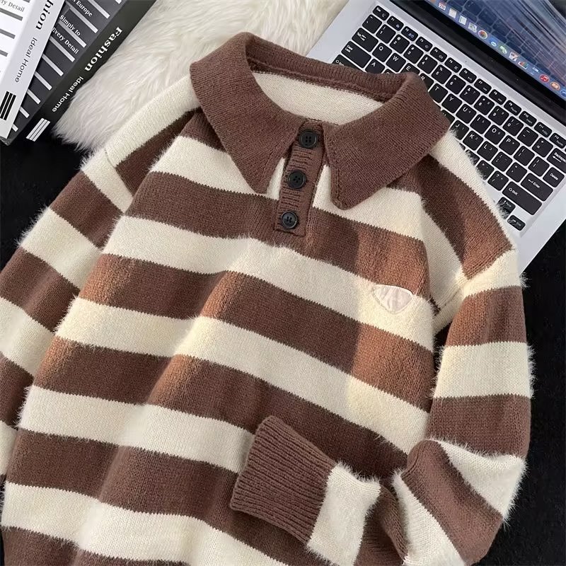 2023 autumn and winter New sweater striped lapel sweater popular all-match men's sweater fashion brand delivery