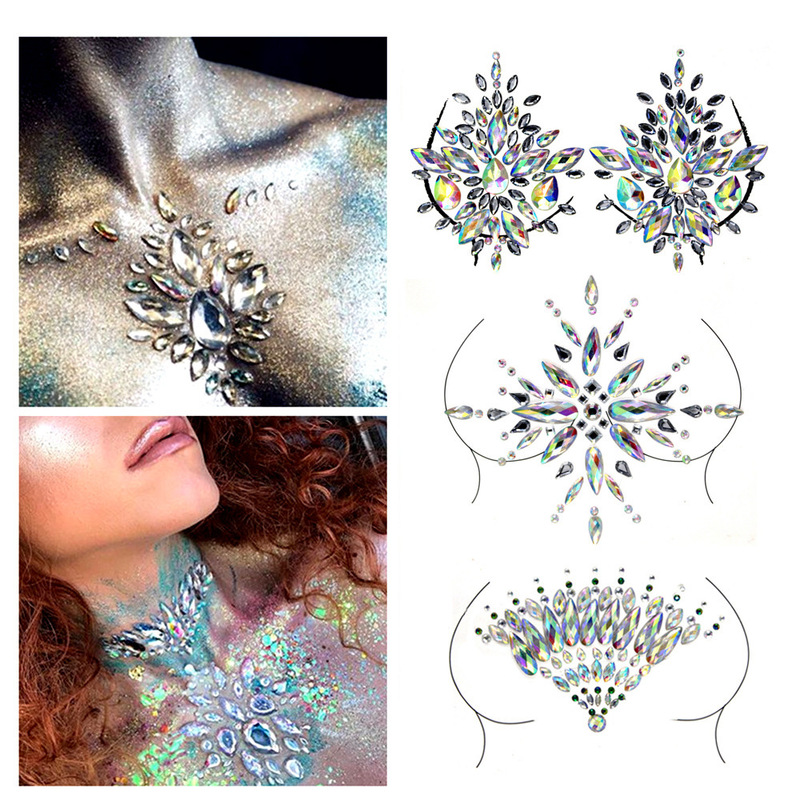 Resin Diamond Tattoo Sticker Performance Makeup Chest Sticker Diamond Music Festival Carnival Party Chest Decoration